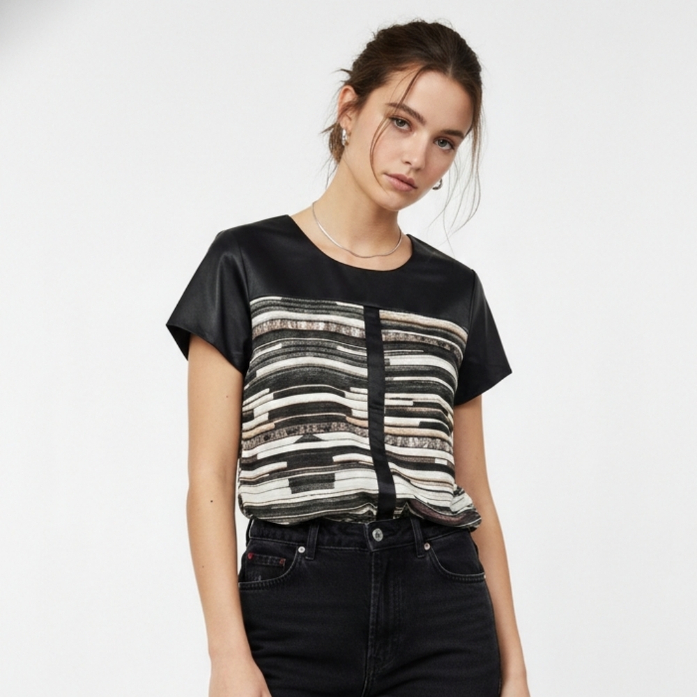 Nation Narciso Rodriguez Tee Black Abstract Grunge Goth Punk Stripes M
